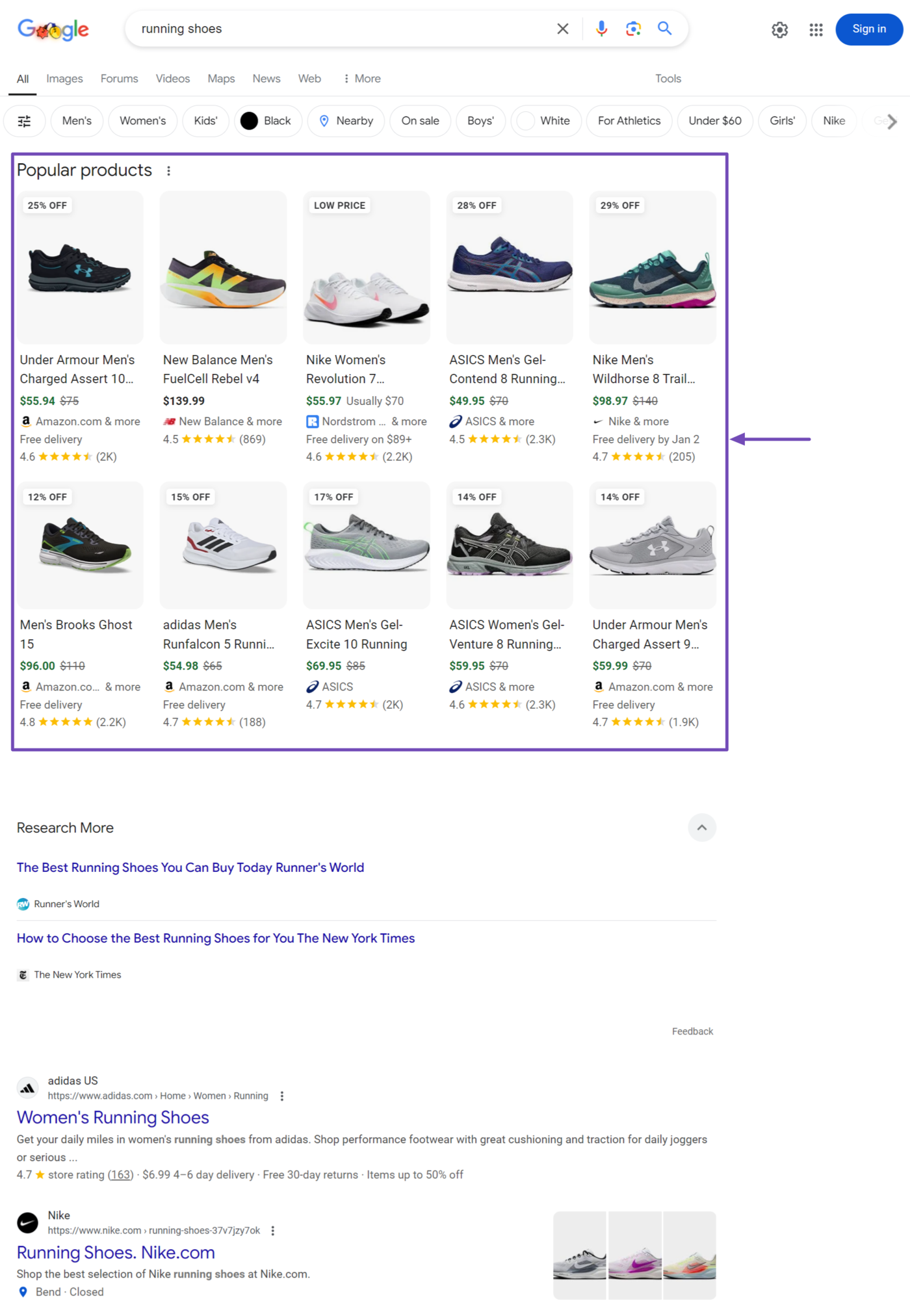 Product rich results on Google results pages