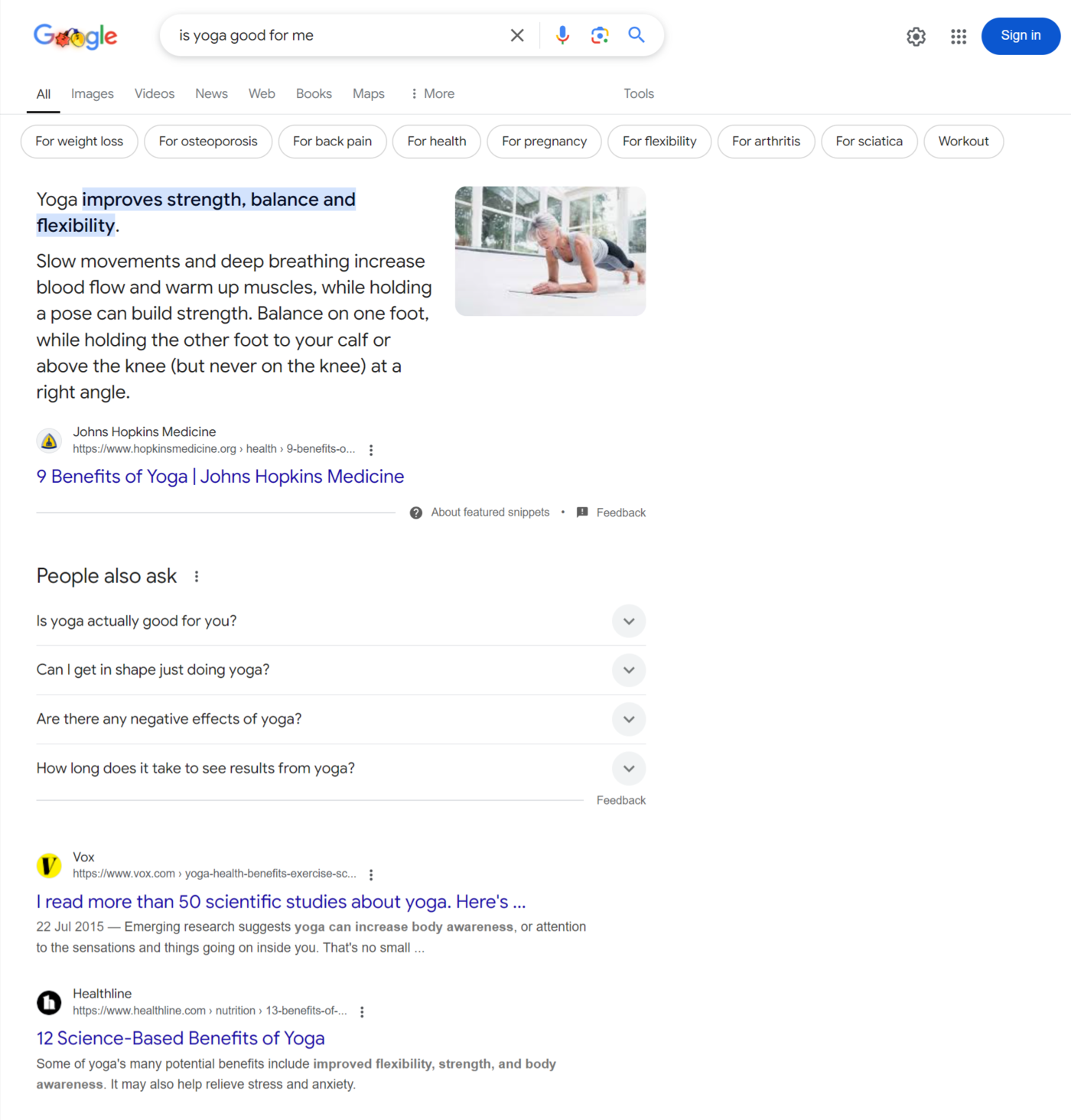 Sample of a Google search results page that satisfies the search intent