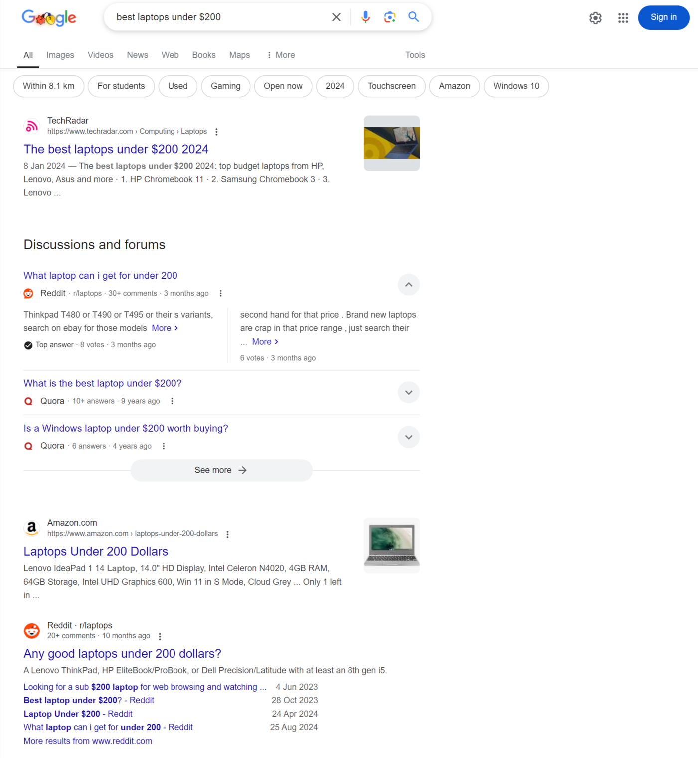 Sample of a search results page that satisfies the search intent