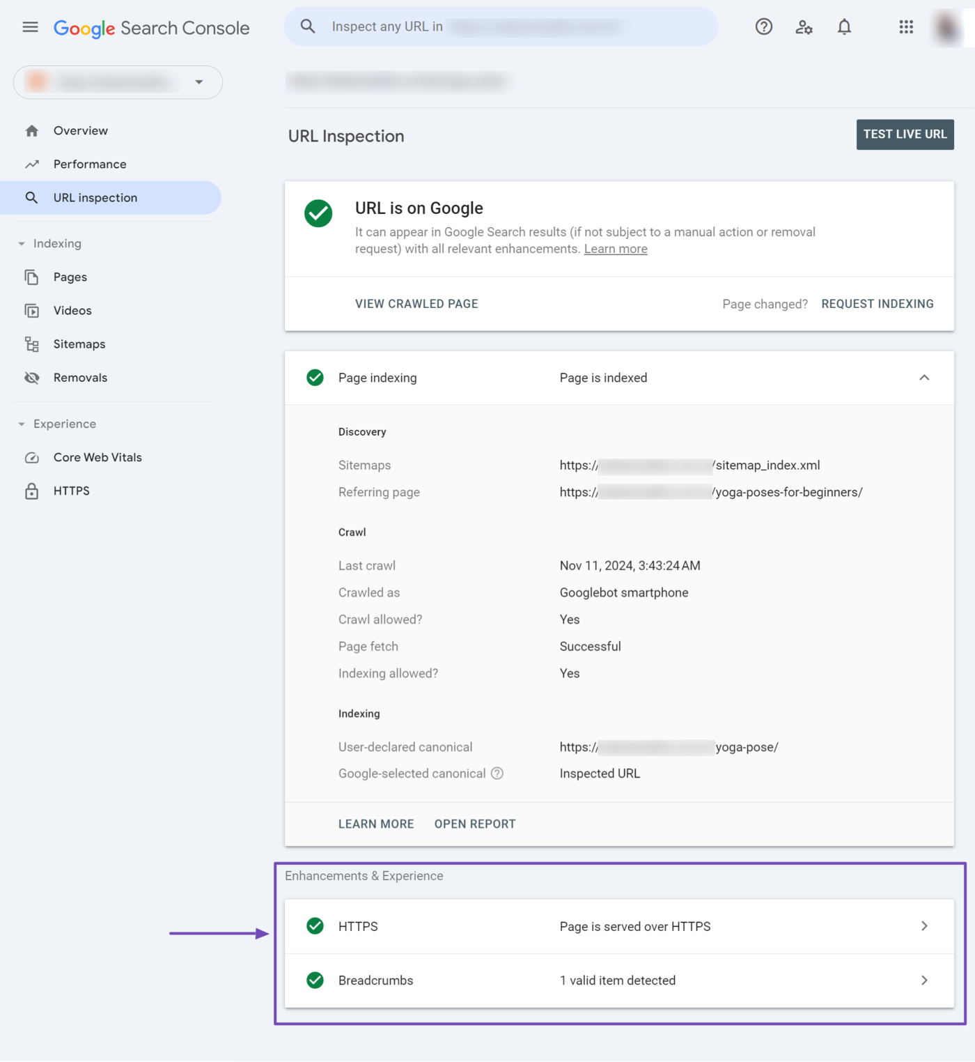 Sample of the Experience & Enhancements report