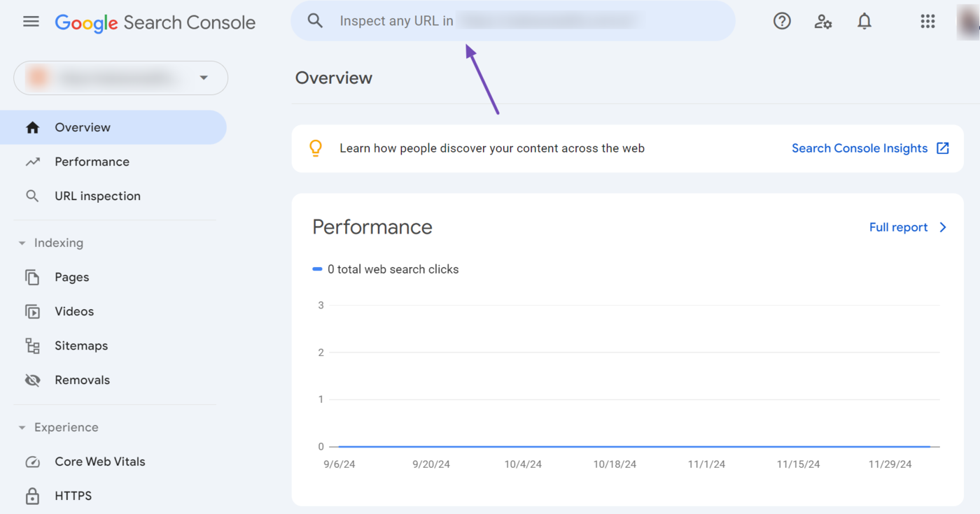 Sample of the Google Search Console URL inspection tool