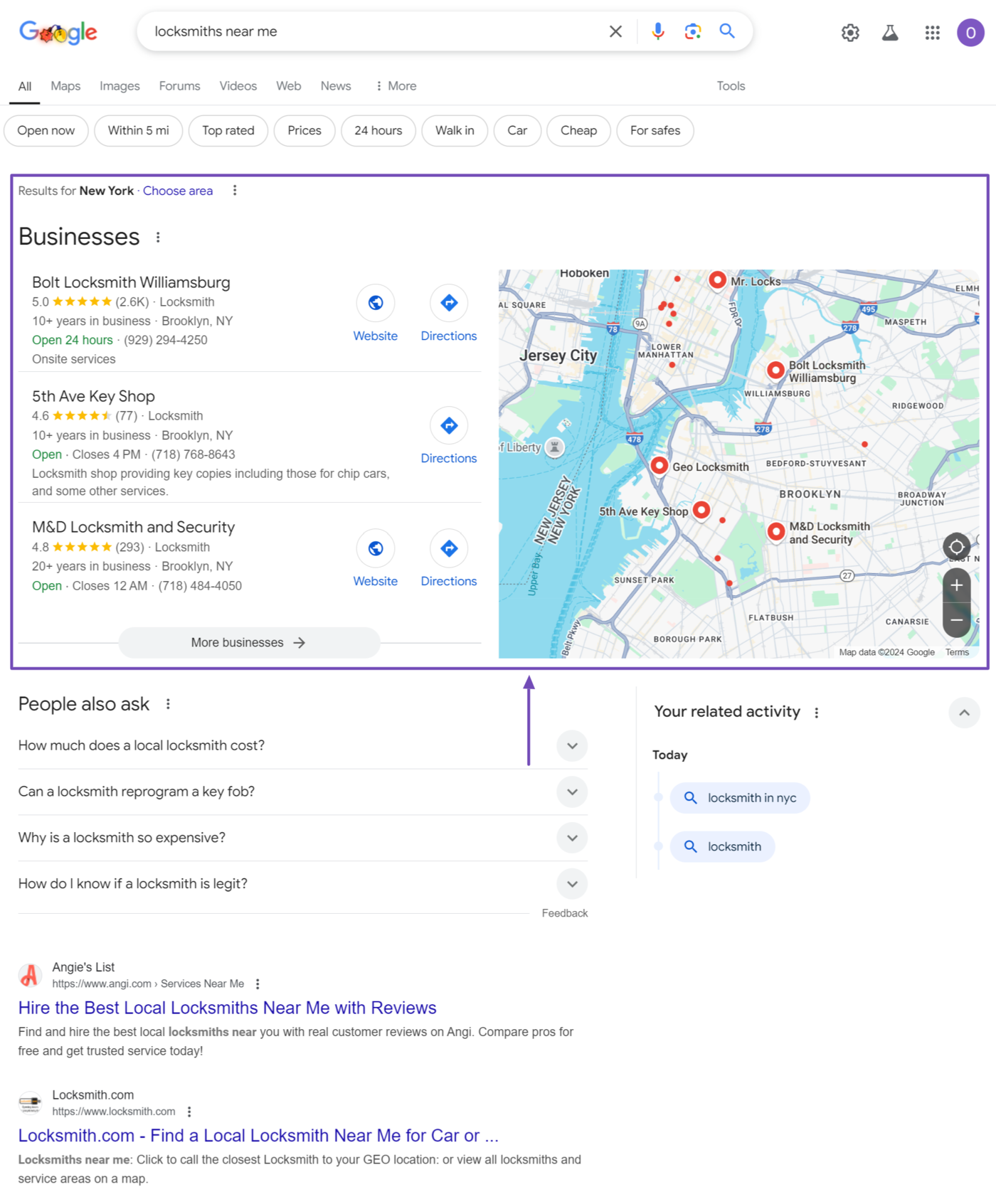 Sample of the Local Pack on a search engine results page