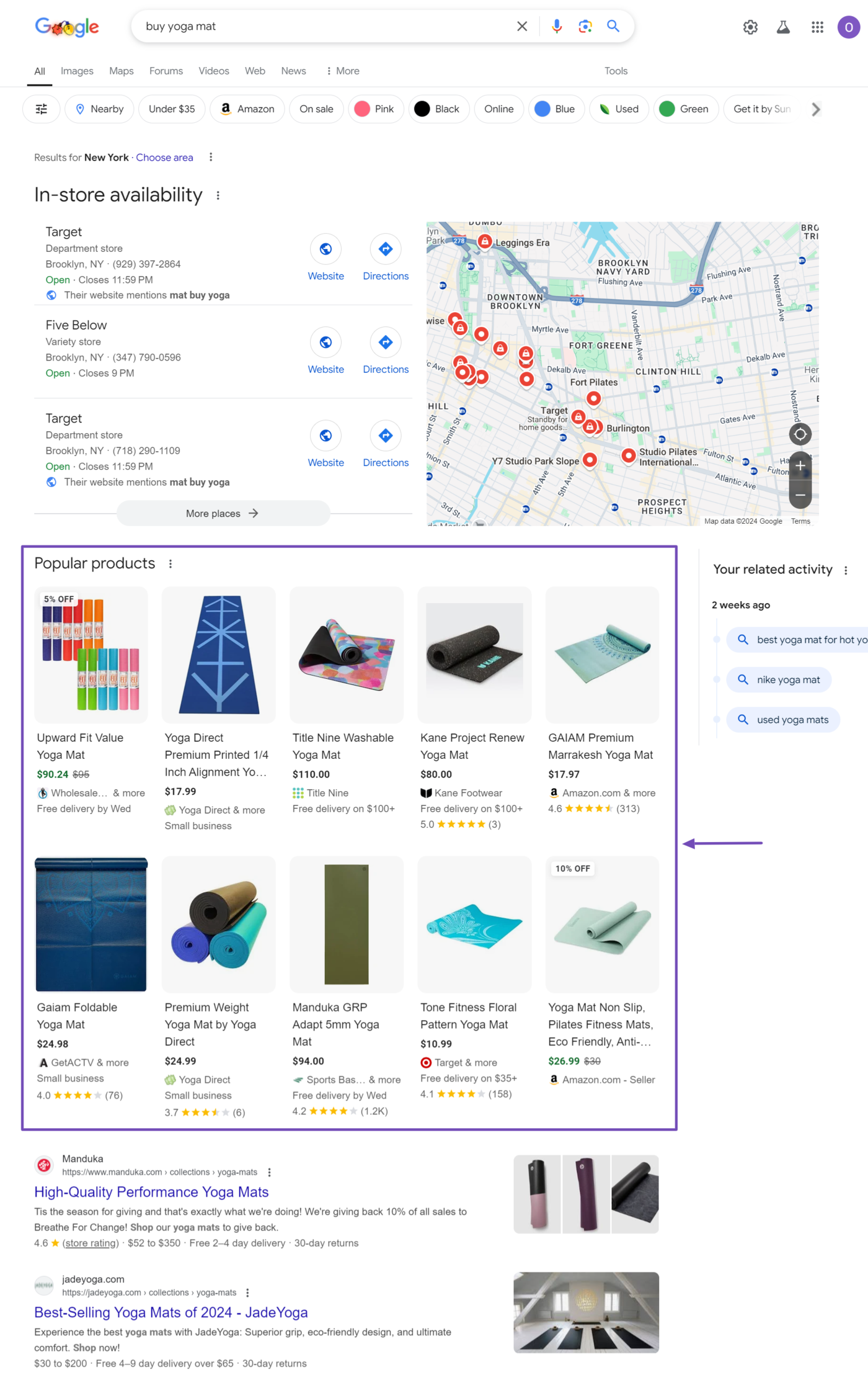 Sample of the shopping results on a search engine results page