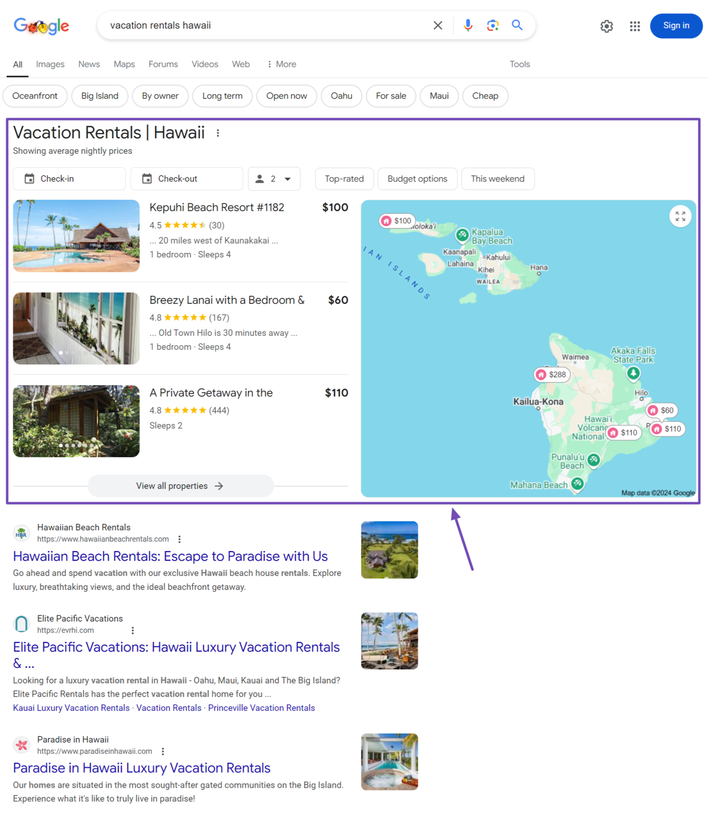 Vacation Rental rich results on Google results pages