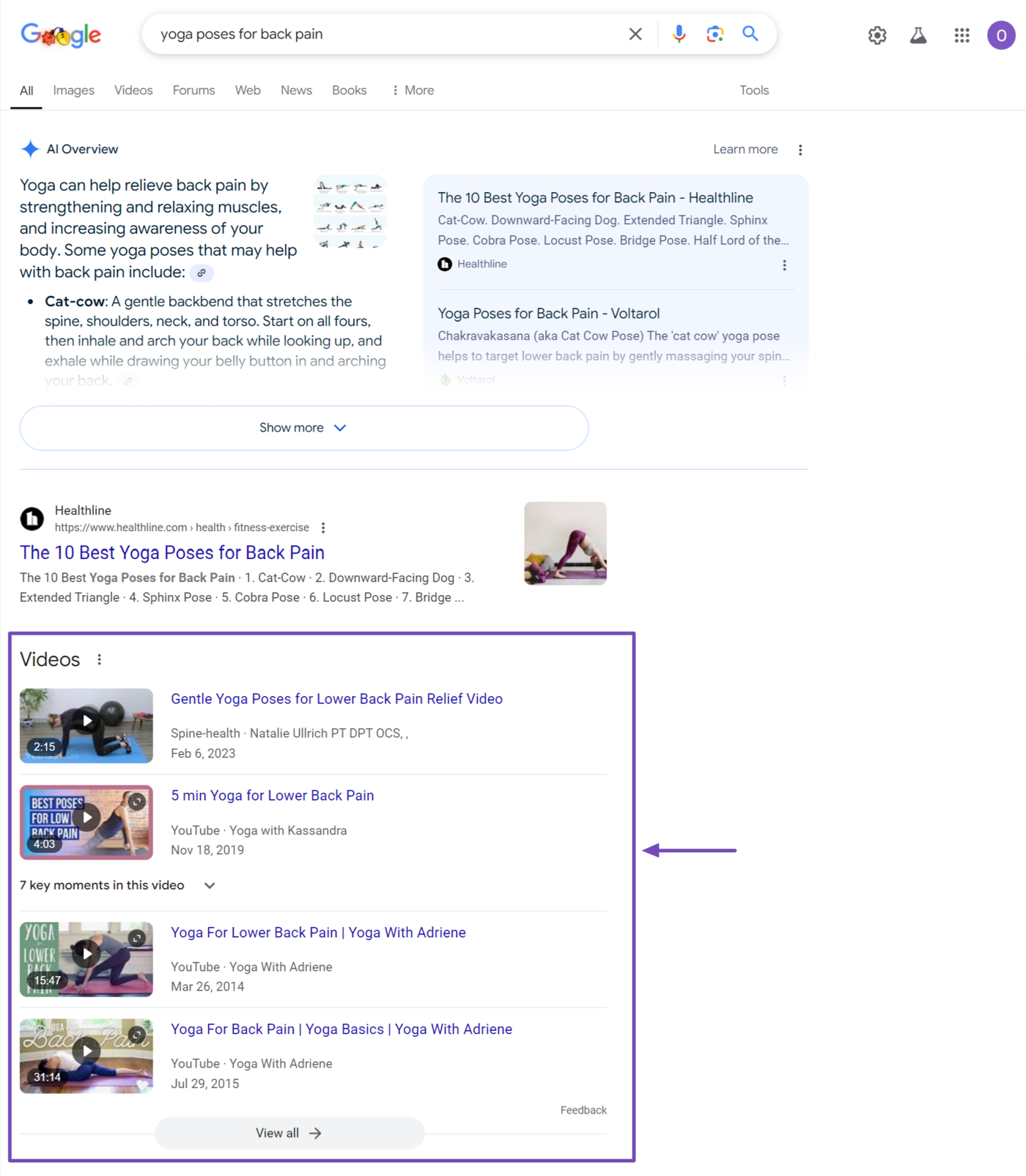 Video rich results on Google results pages