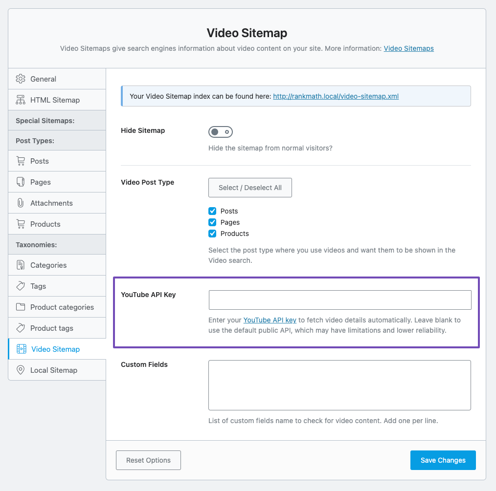 Add your YouTube API Key to Rank Math