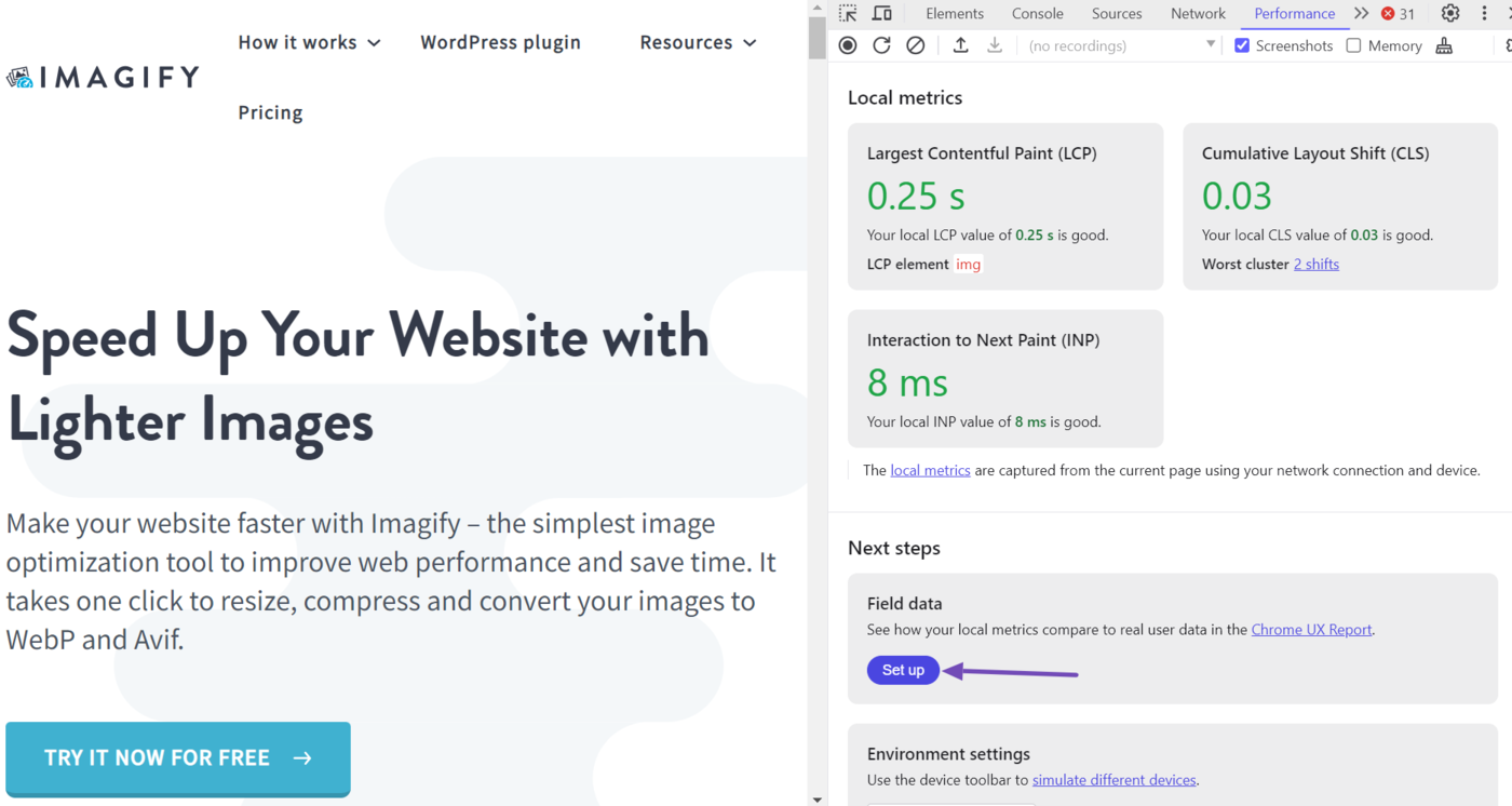 Click Set up in the field data field