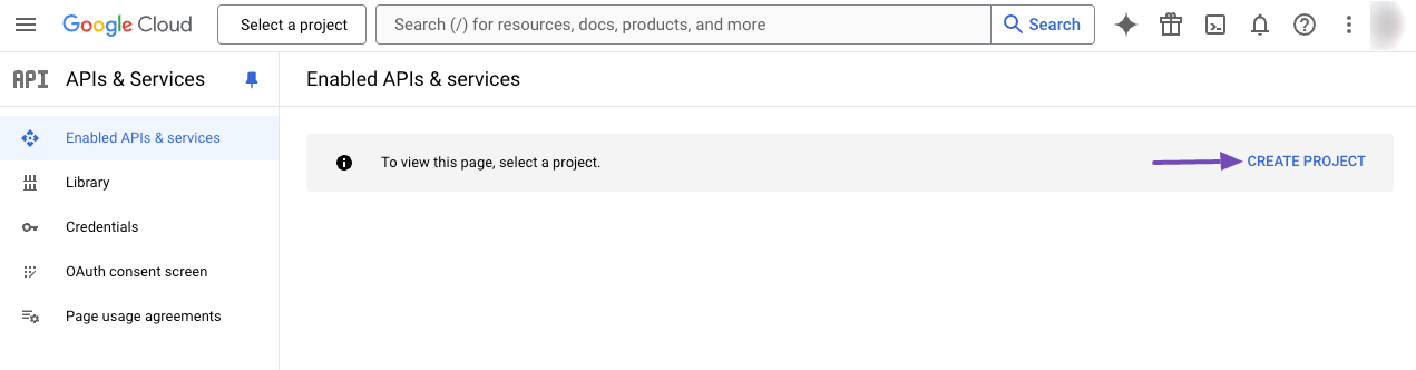 Create New Project in Google Cloud Console