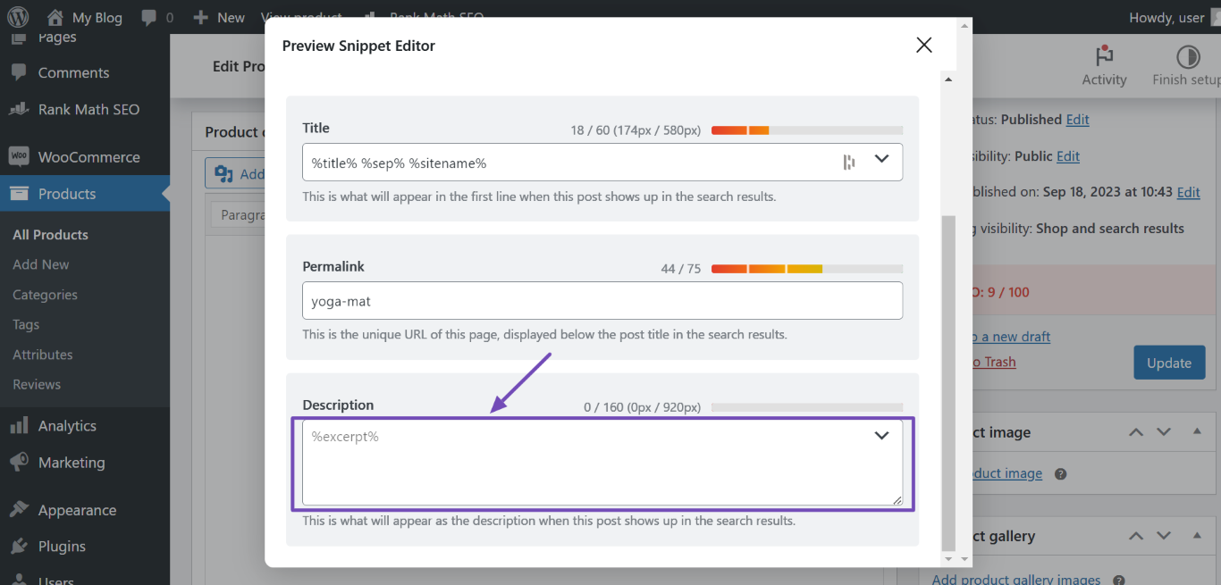 Add SEO Product Description in Rank Math