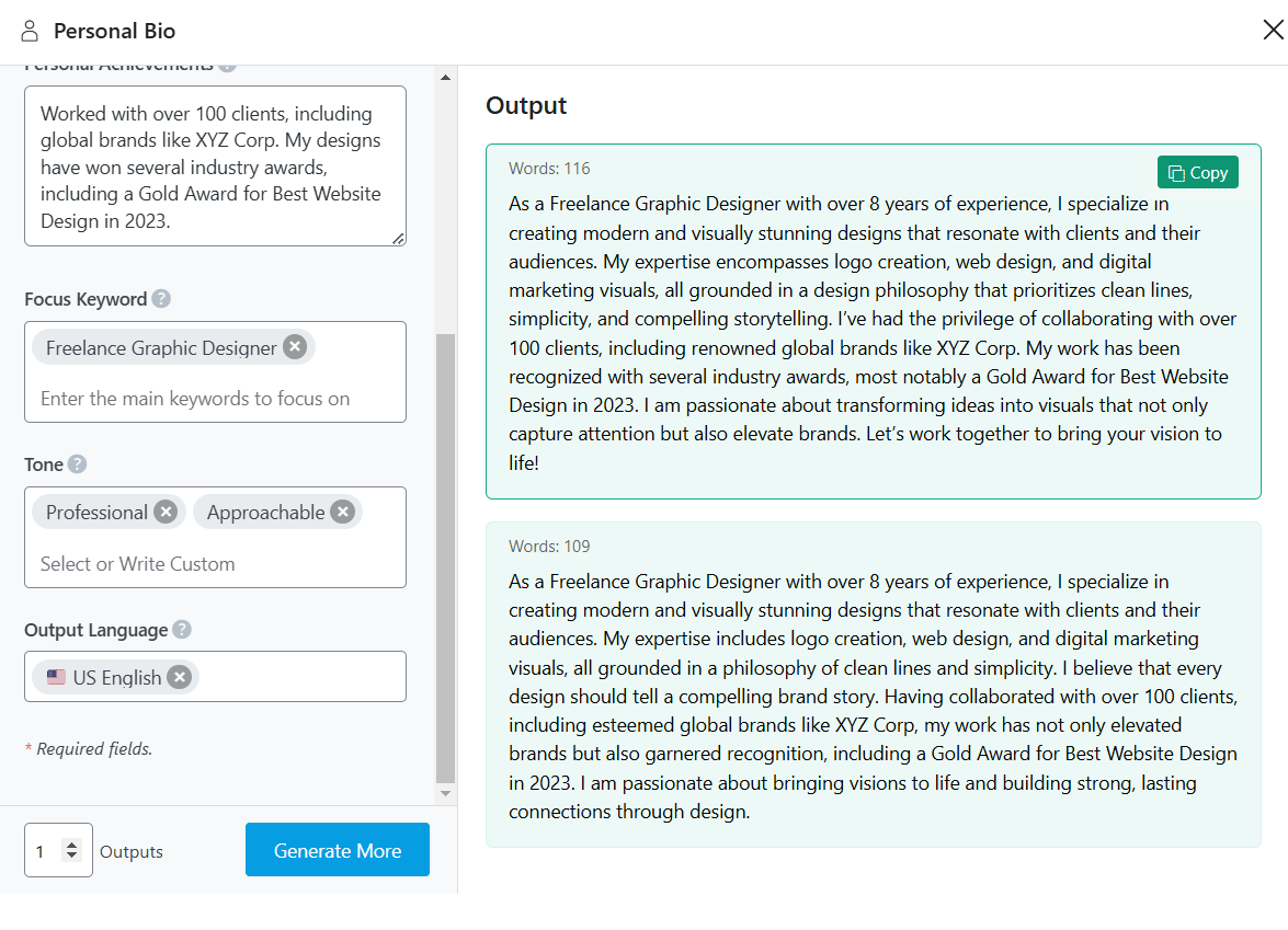 Optimize Freelancer bios using Content AI