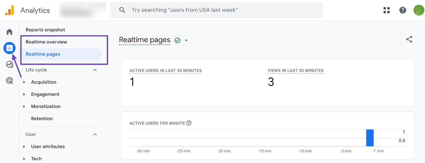 Realtime reports in Google Analytics