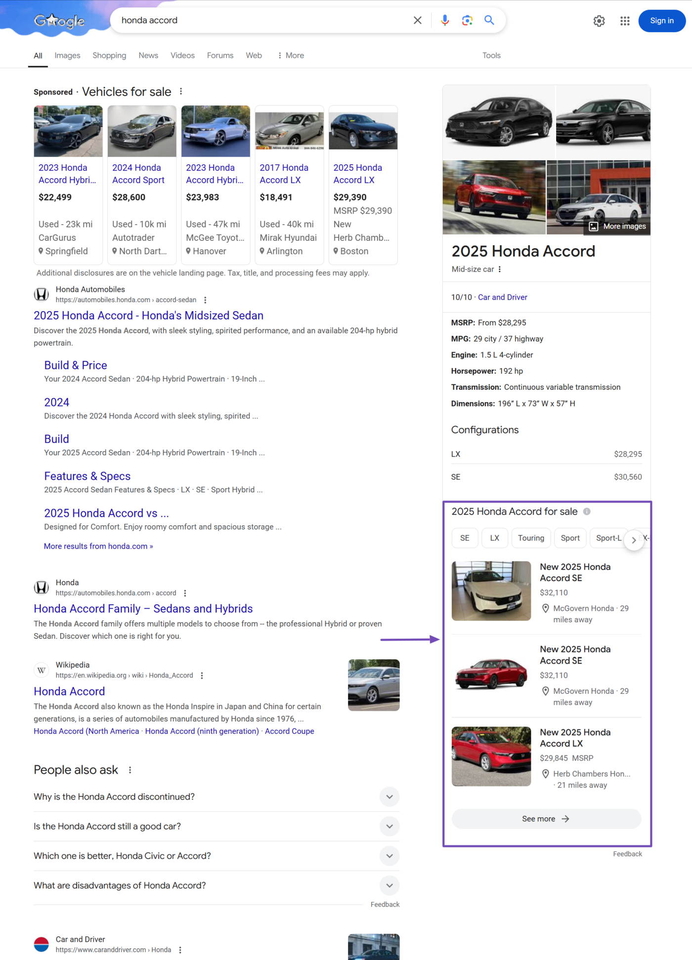 Vehicle Listing Schema markup on Google result pages