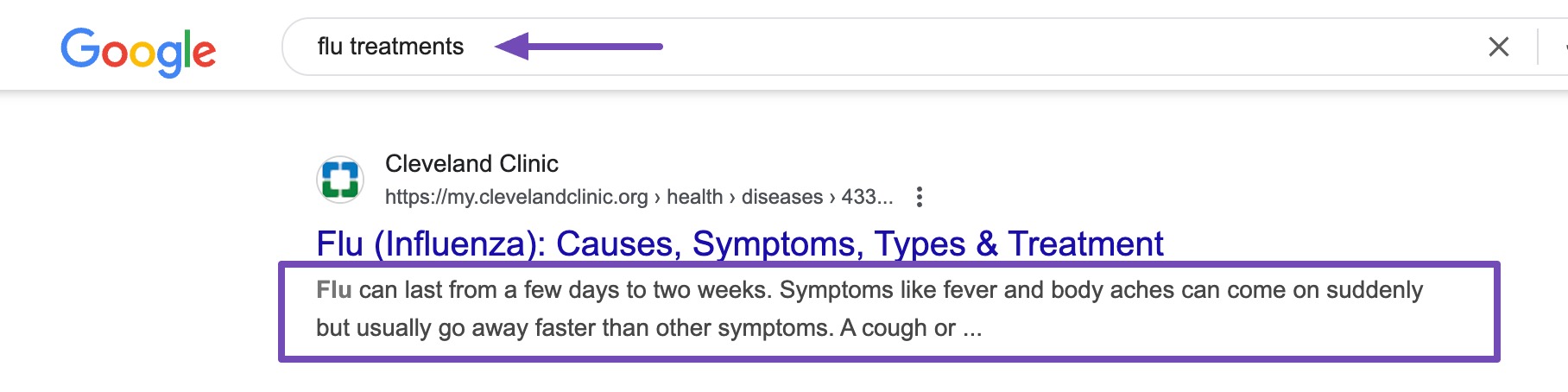Google example of meta description based on search intent