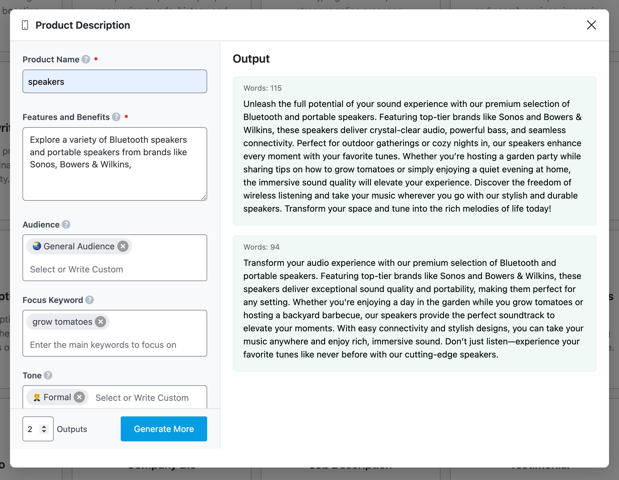 Product Description using Content AI