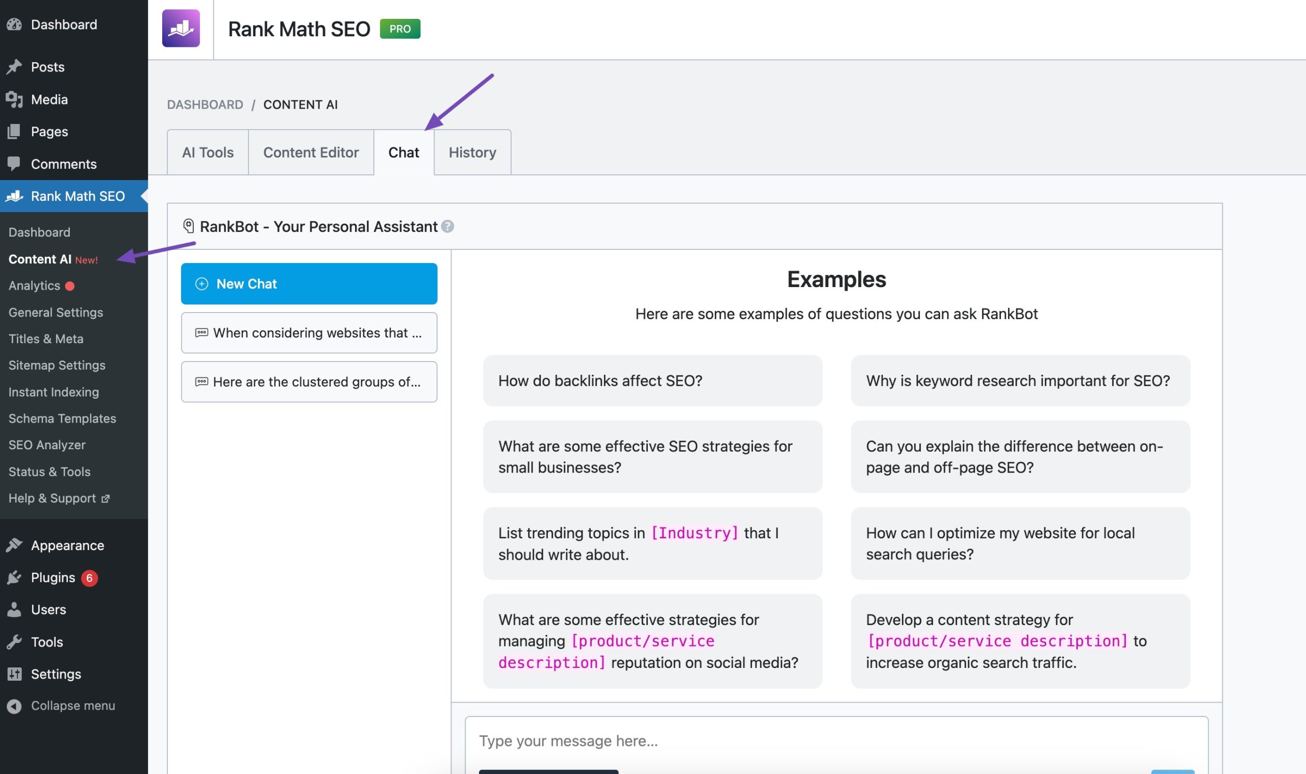 Find keyword clusters using RankBot in Rank Math