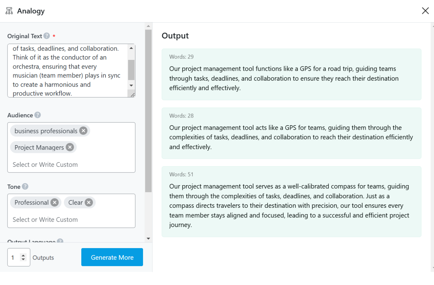 rephrase business pitches with Content AI