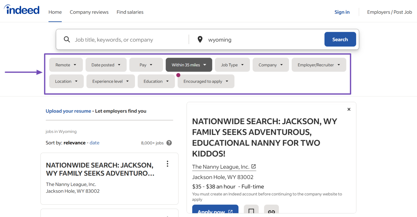 Faceted navigation on a job board