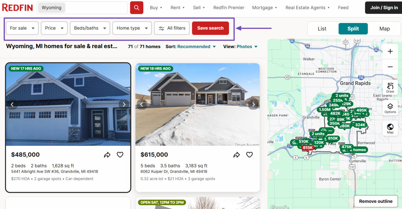 Faceted navigation on a real estate site