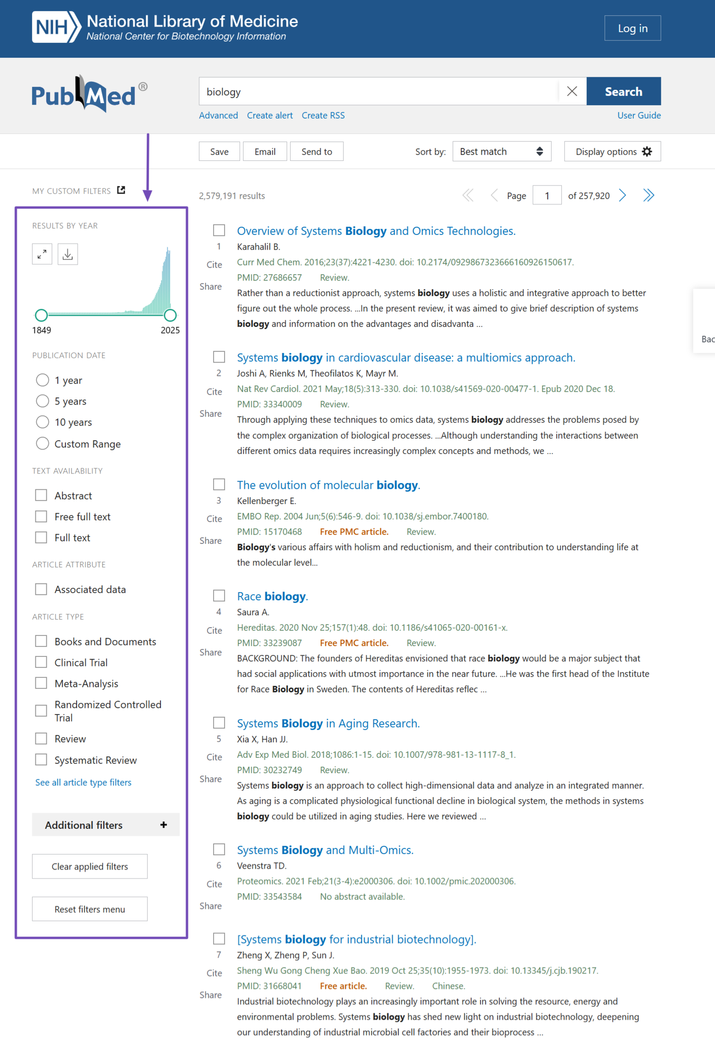 Faceted navigation on a research database