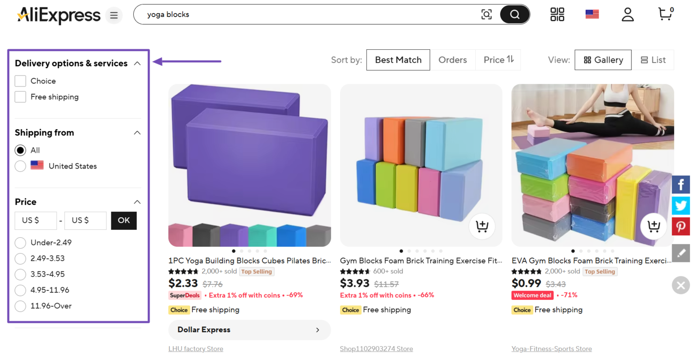 Faceted navigation on an ecommerce store