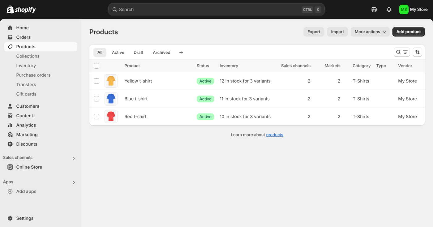 Photo of the Shopify dashboard