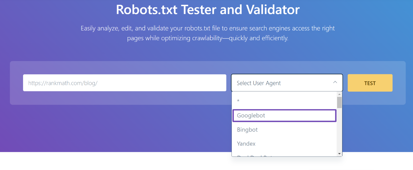 Select Googlebot as user agent in robots.txt