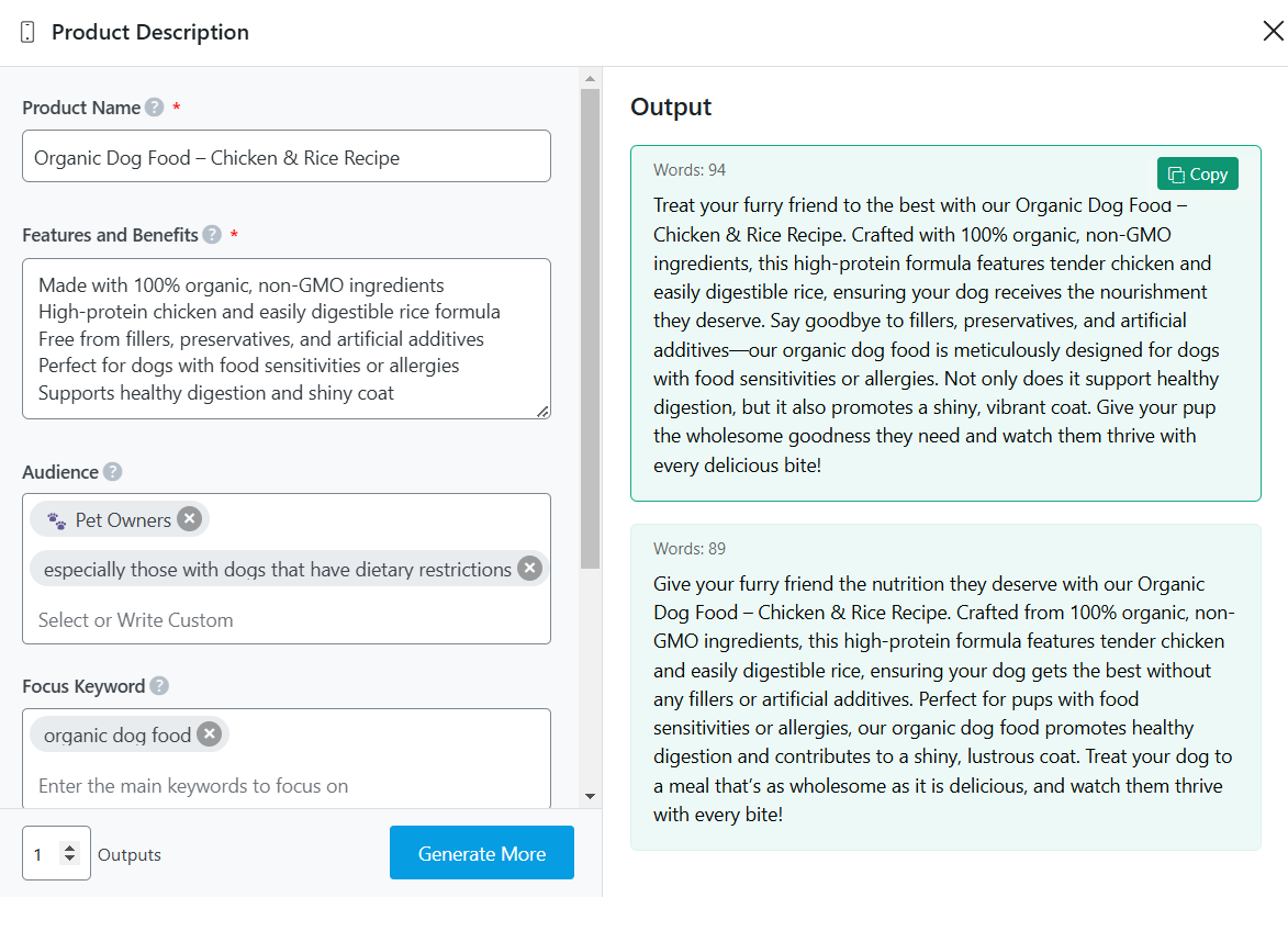 create product descriptions for niche markets with Content AI