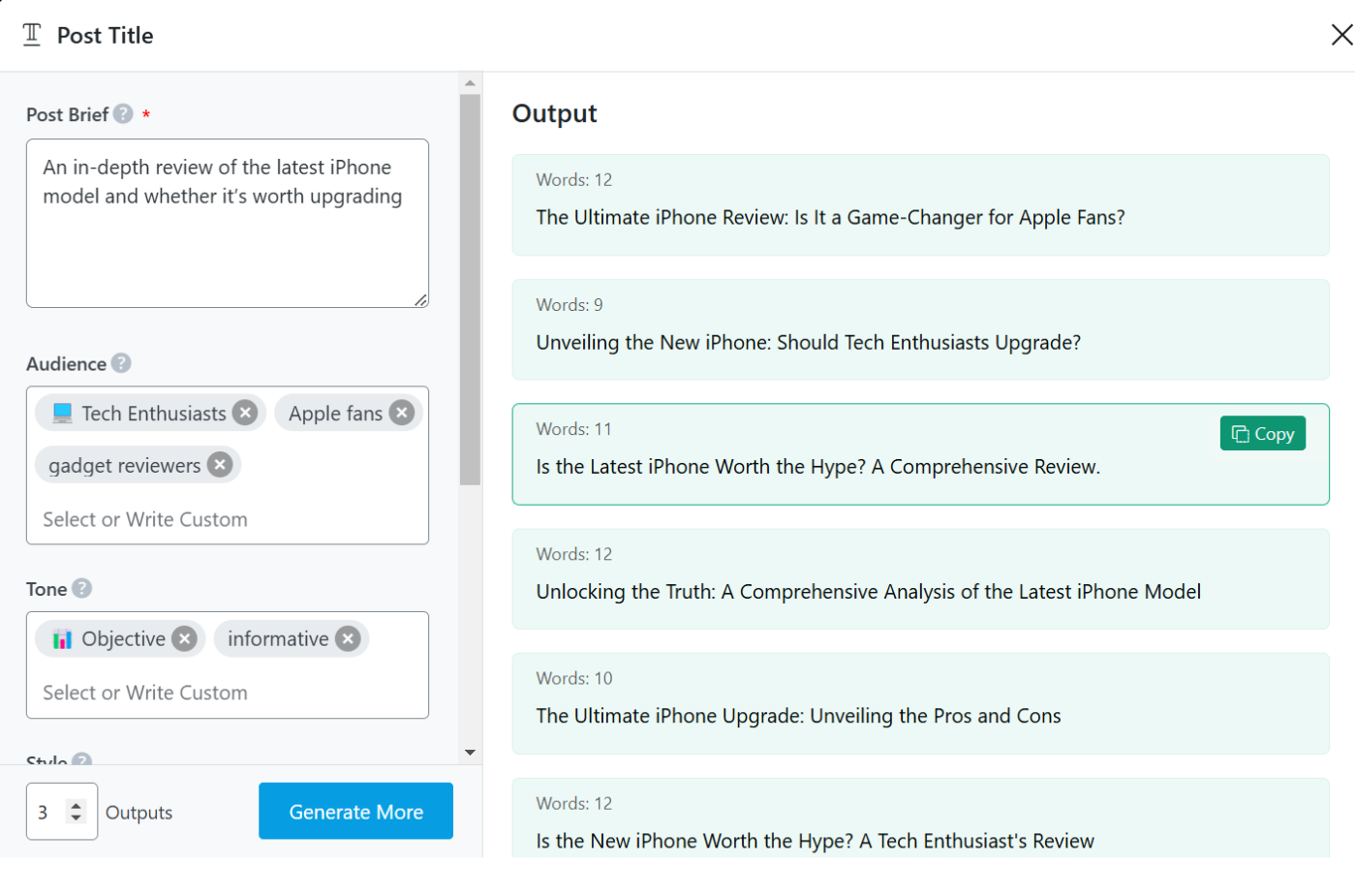 Generate titles for a/b testing using Content AI