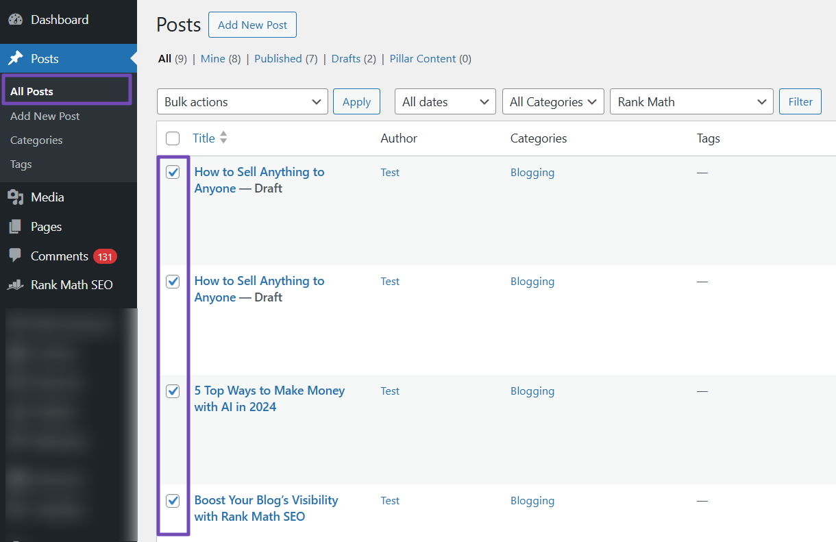 Select your posts in WordPress