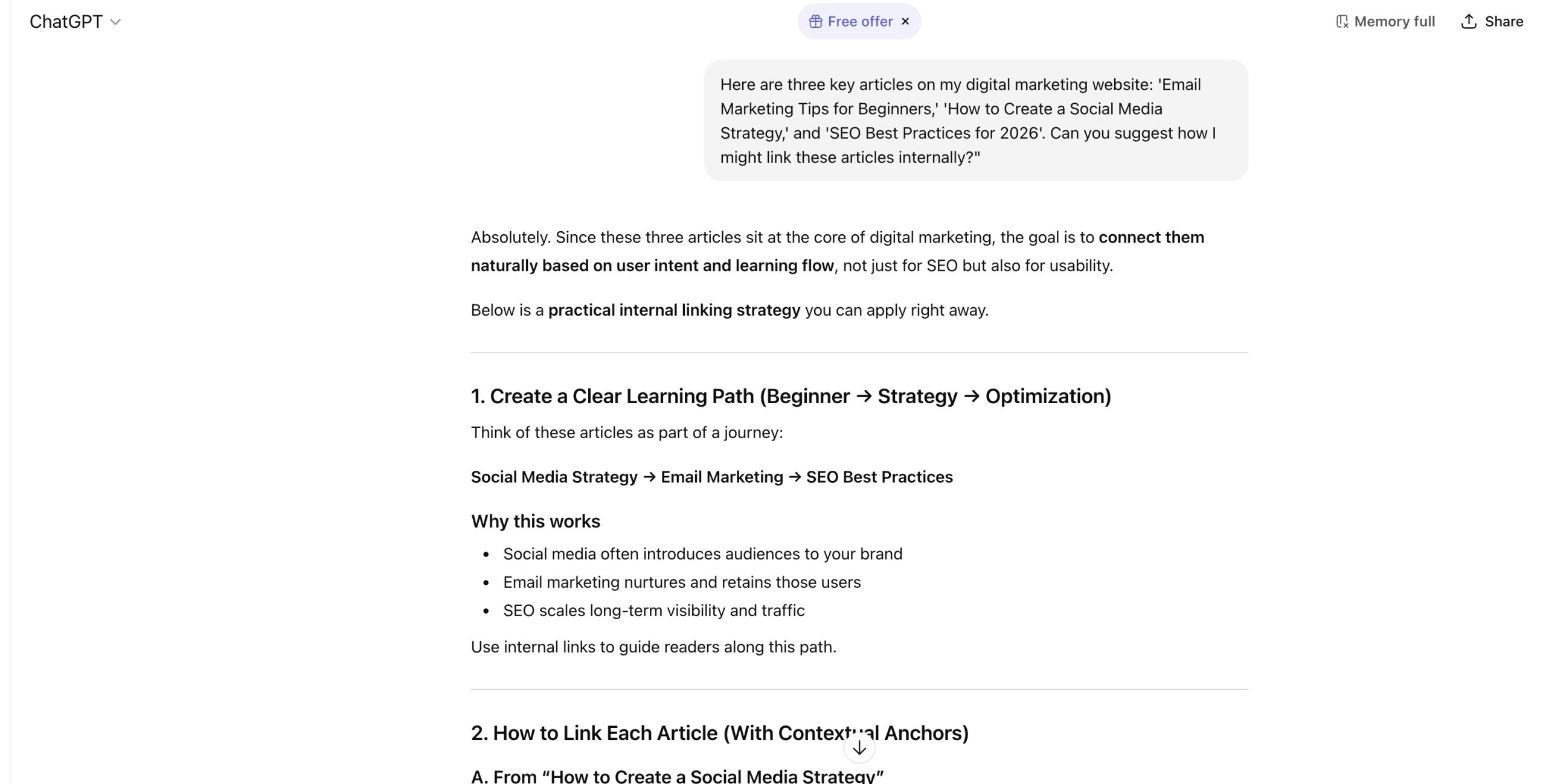 ChatGPT internal linking suggestions