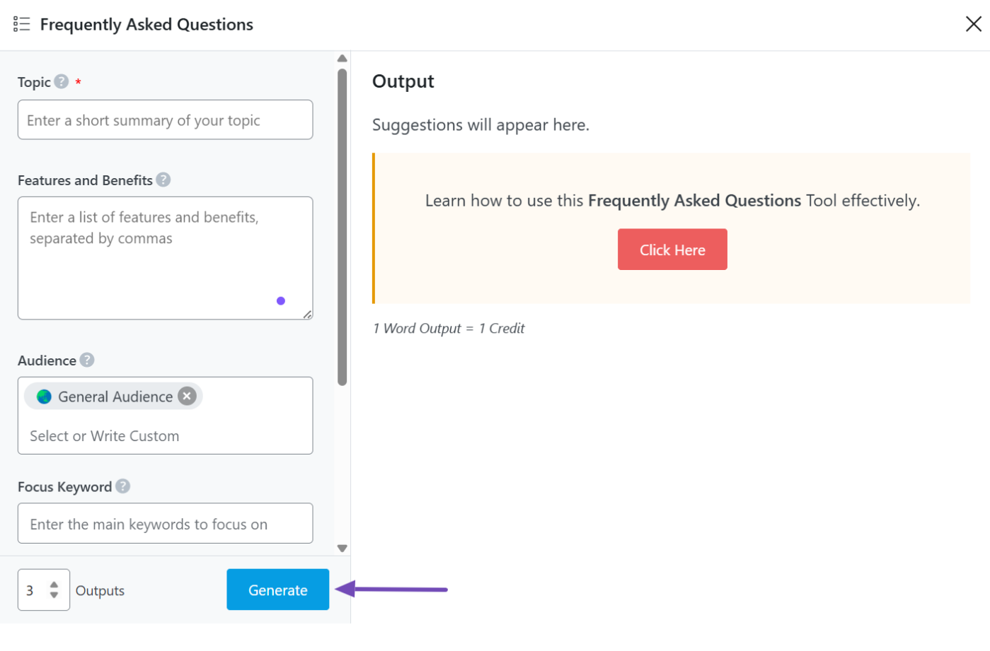 Click Generate to FAQ AI tool