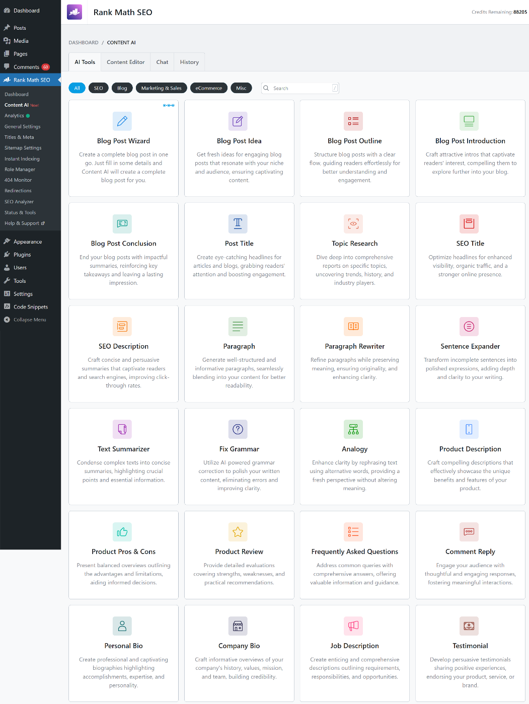 Content AI dashboard
