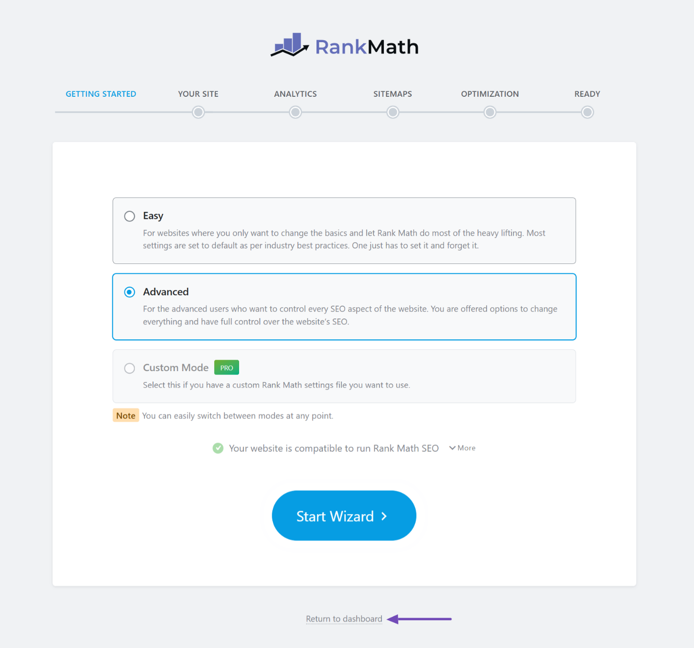 Rank Math setup wizard