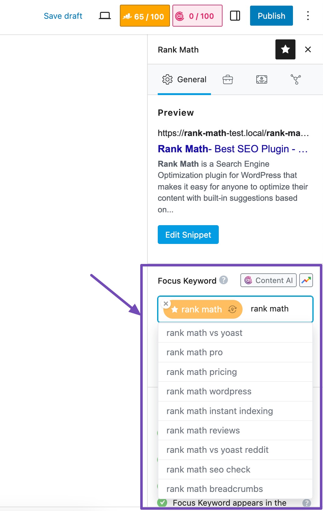 Autosuggest in Rank Math