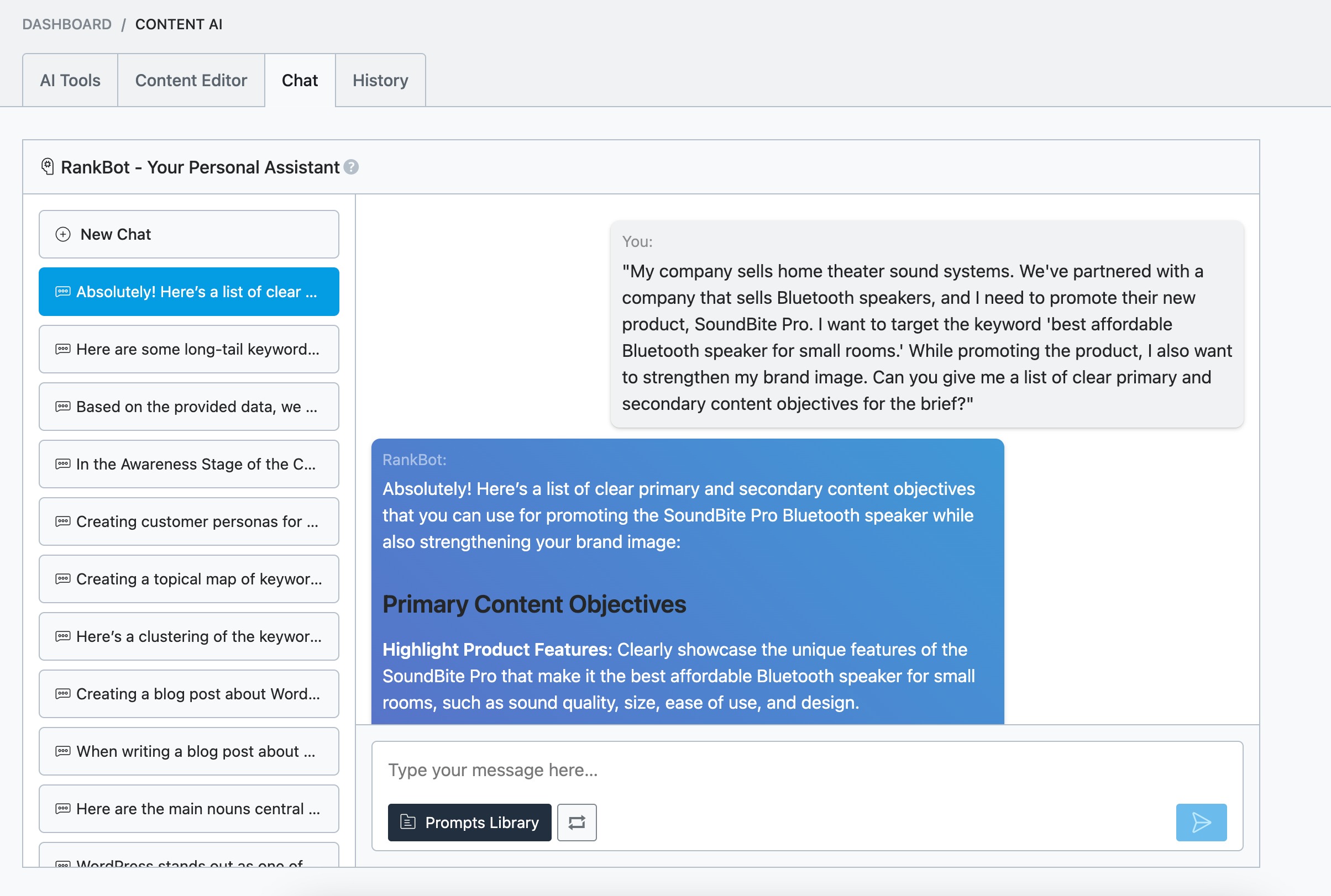Define objectives in RankBot