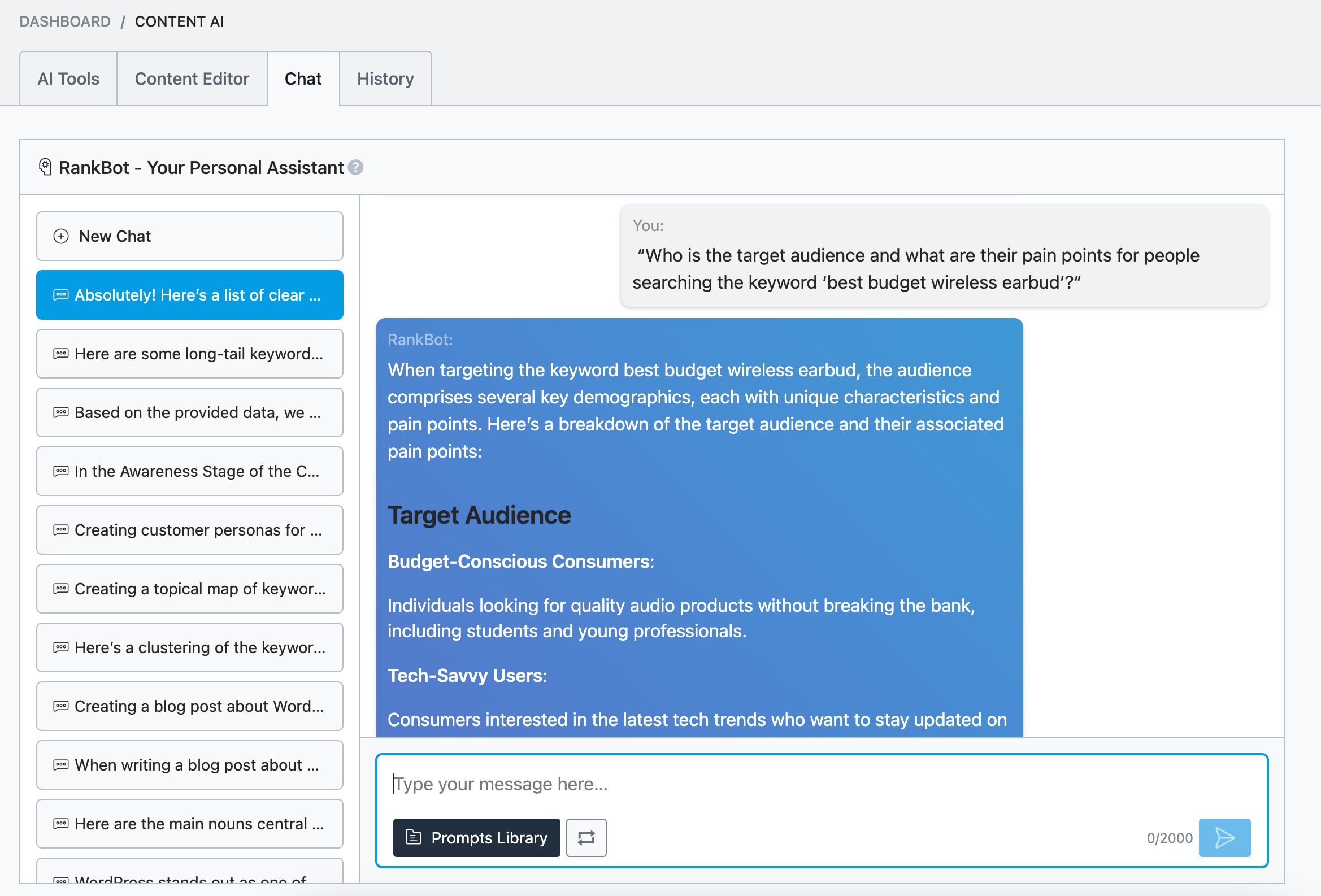 Define target audience in RankBot