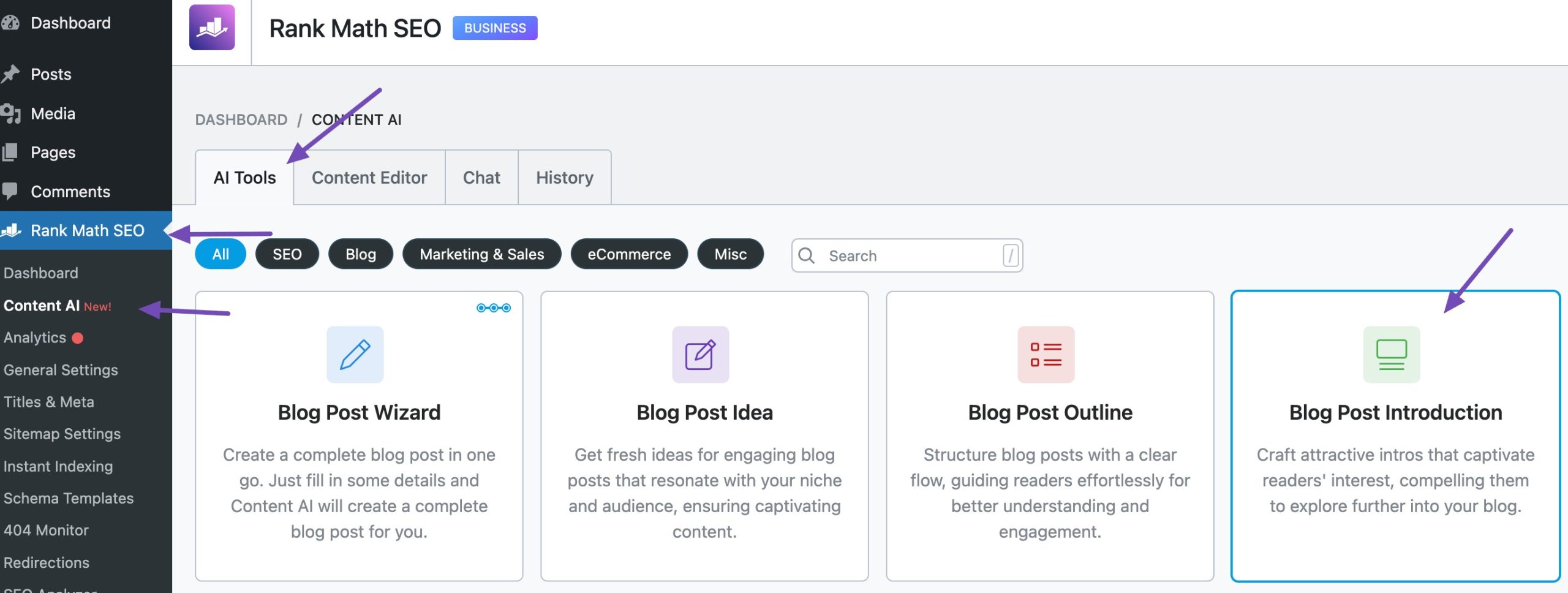 Select Blog Post Introduction AI tool