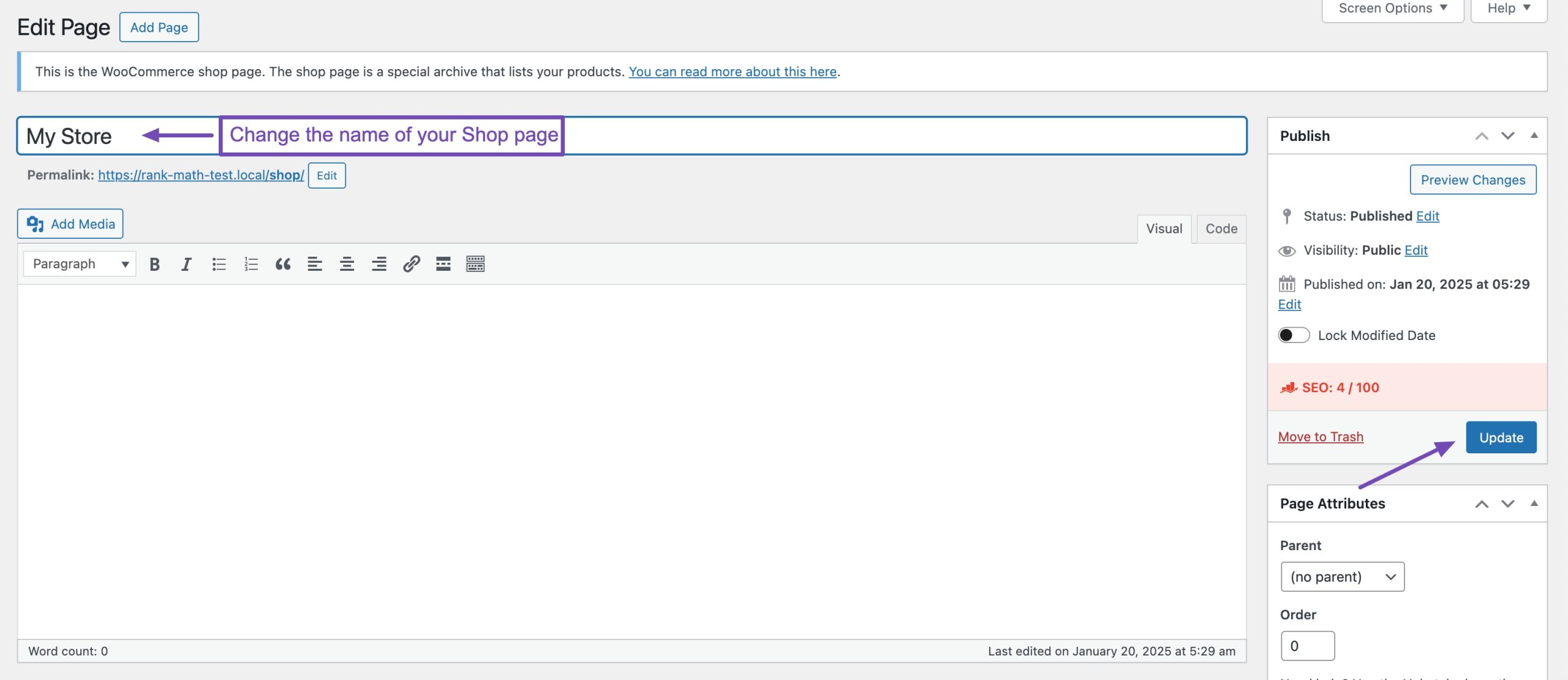 Change the Shop page title