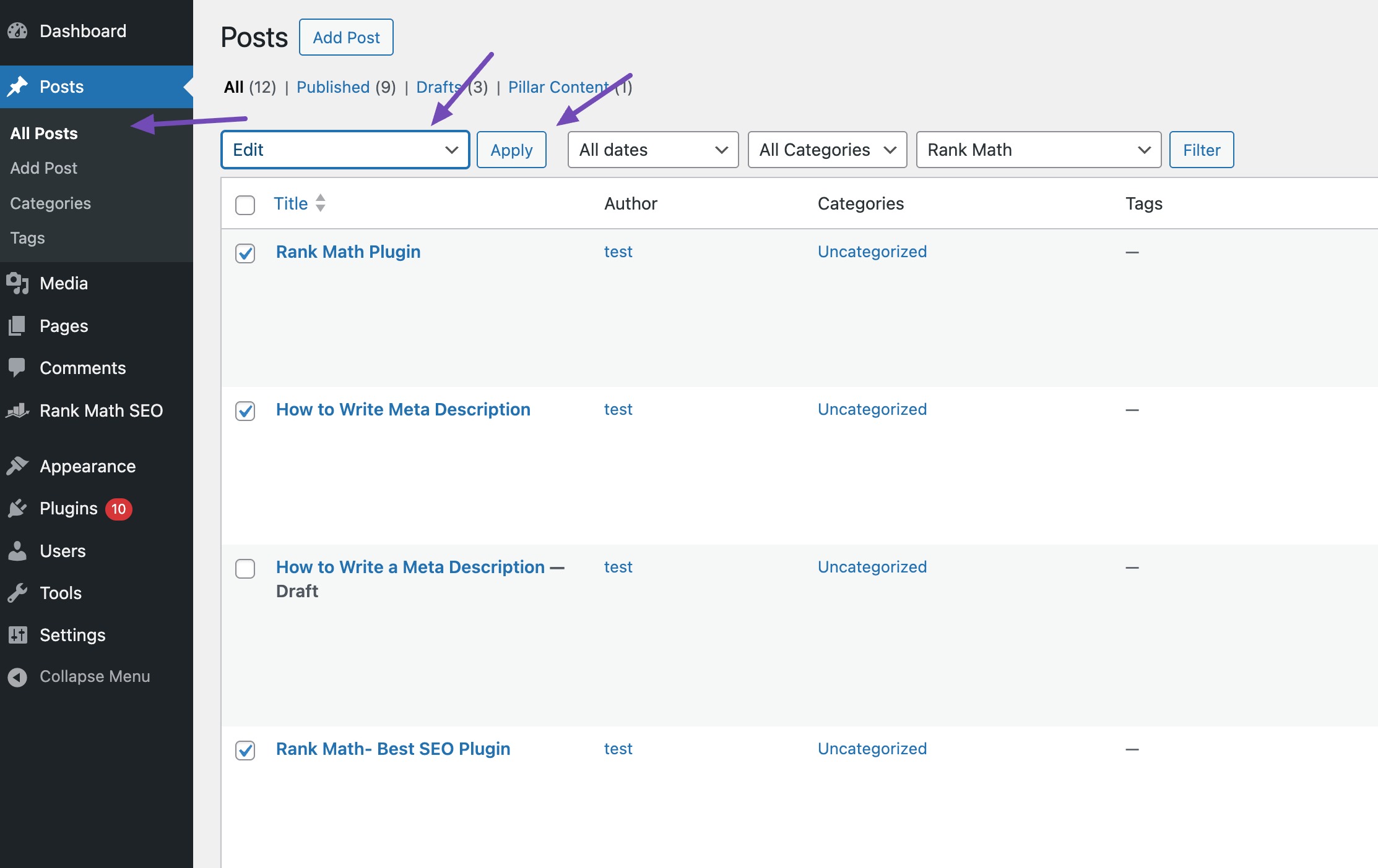 Enable comments for multiple posts