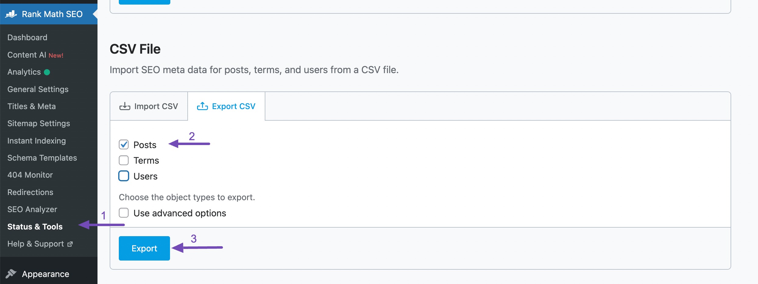 Export CSV file