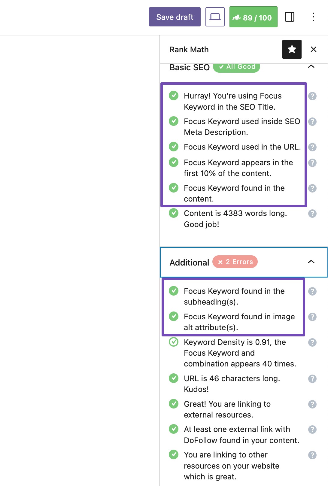 Focus Keyword tests