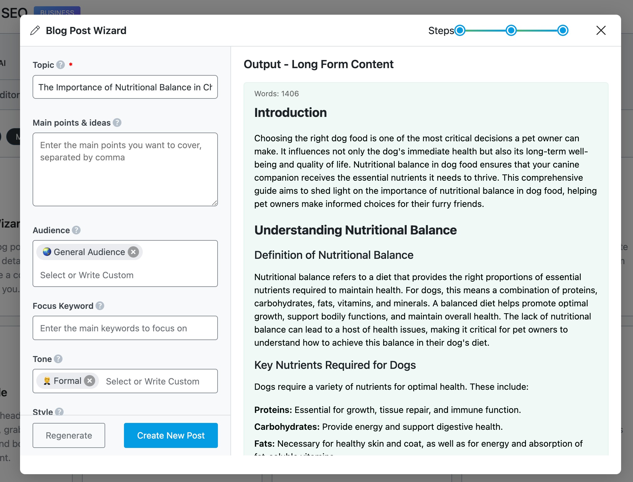 Long form content generated