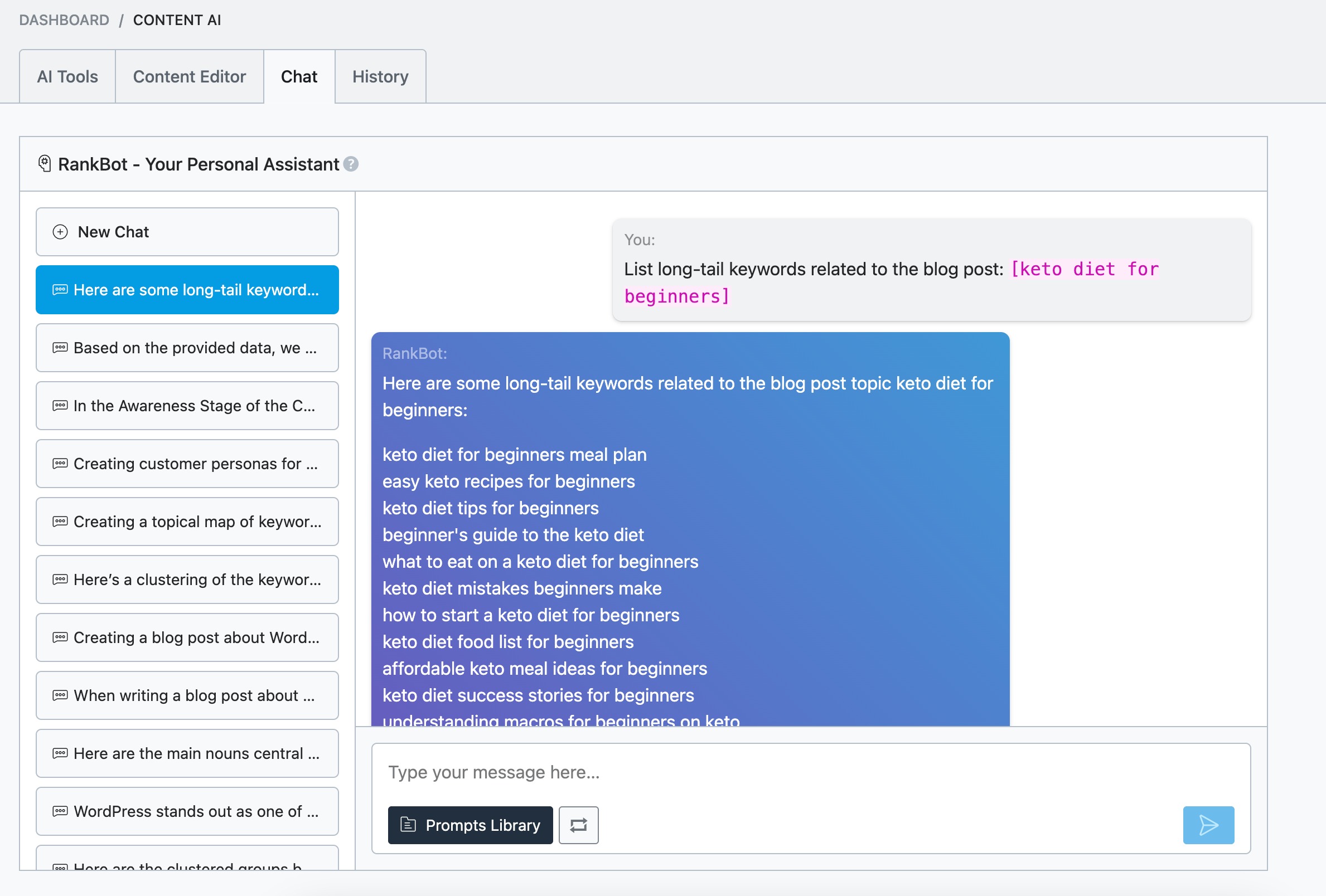 Long tail keywords in RankBot