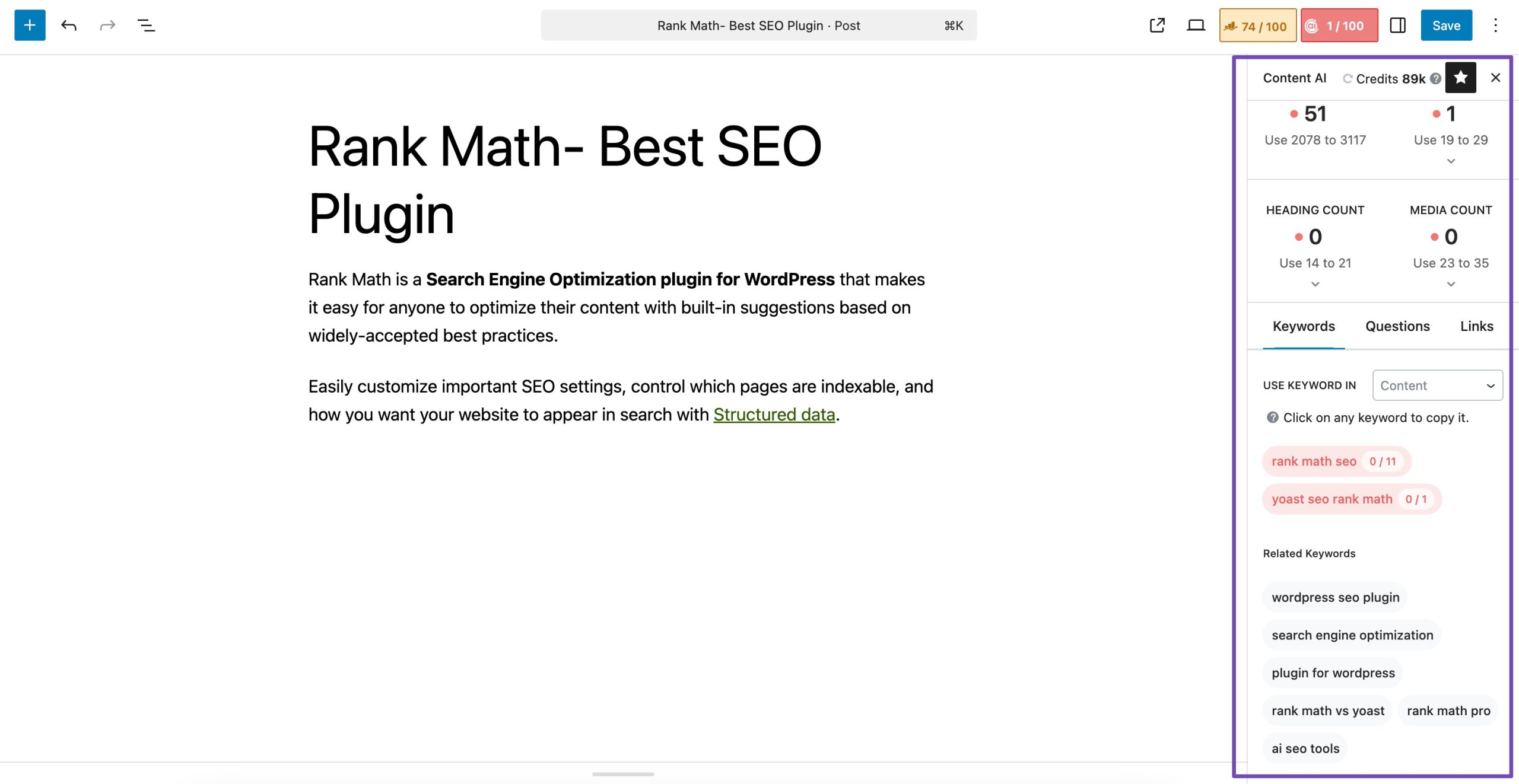 Research feature in Rank Math