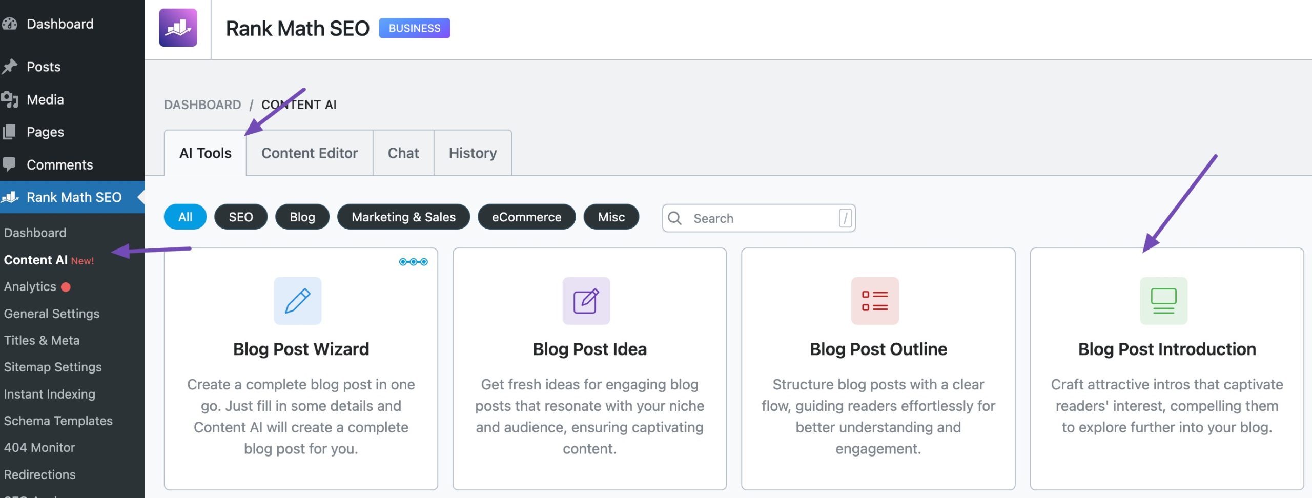 select Blog Post Introduction tool