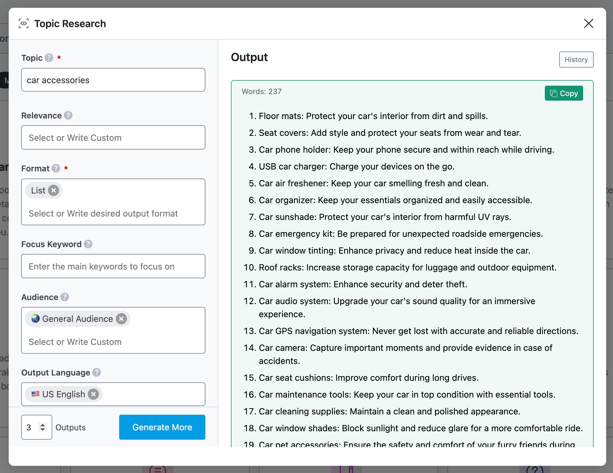 Topic Research AI tool