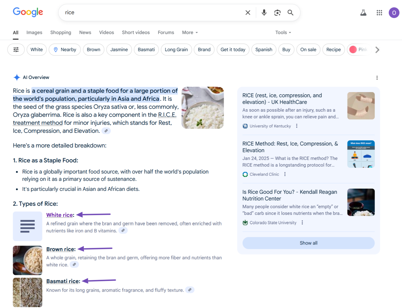 AI Overviews can contain links to another Google results page