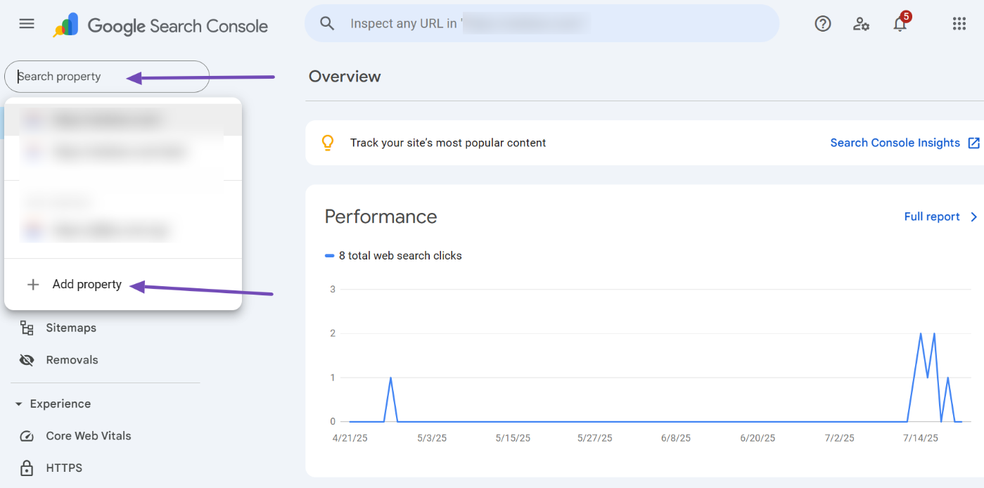 Add property in Google Search Console