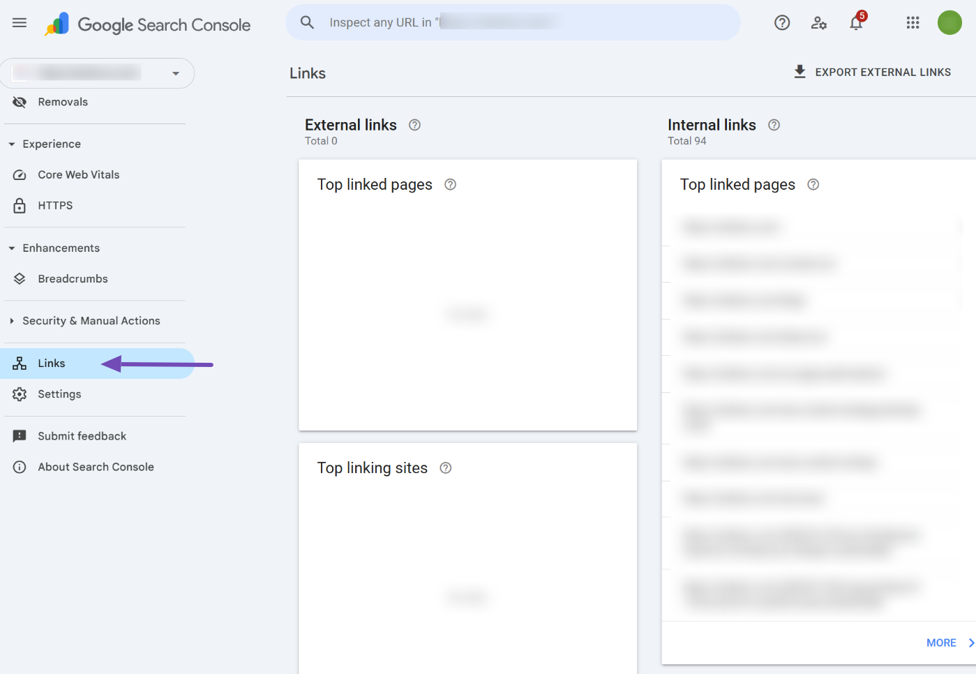 Check links in Google Search Console for backlink audit