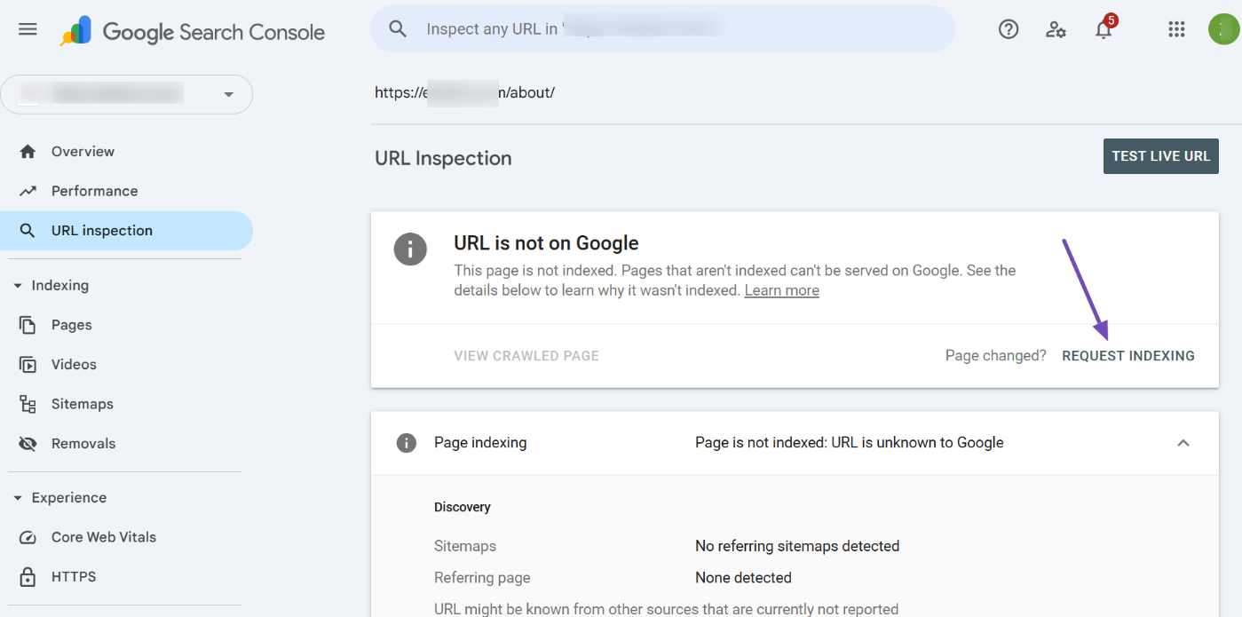 Click Request Indexing